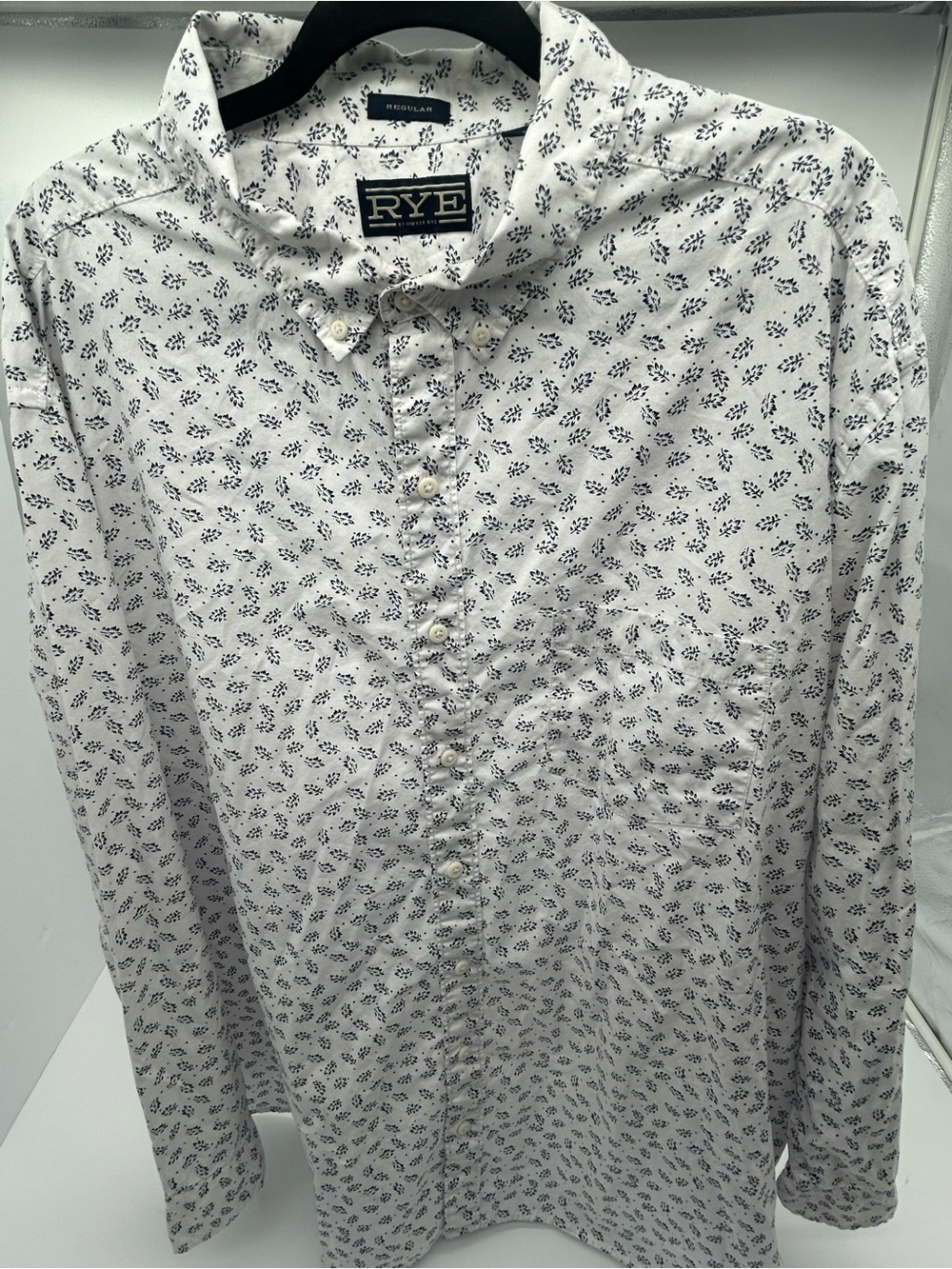 RYE (Hawker Rye)White Floral Button-Down Shirt with Navy Print 3XL